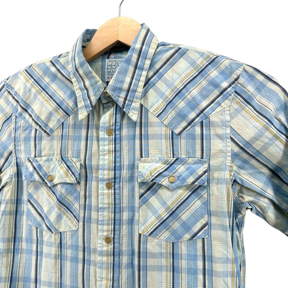 Vintage Hollister Mens Blue Western Pearl Snap Shirt Long Sleeve Cotton Medium